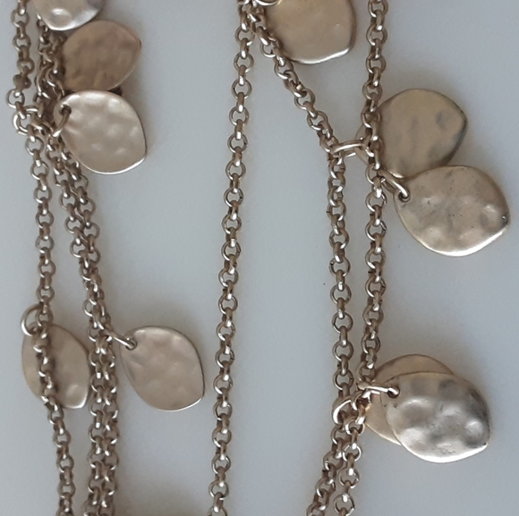 Hammered Matte Gold Tone Leaf Station Chain Link Necklace | Earrings Set - Picture 5 of 7